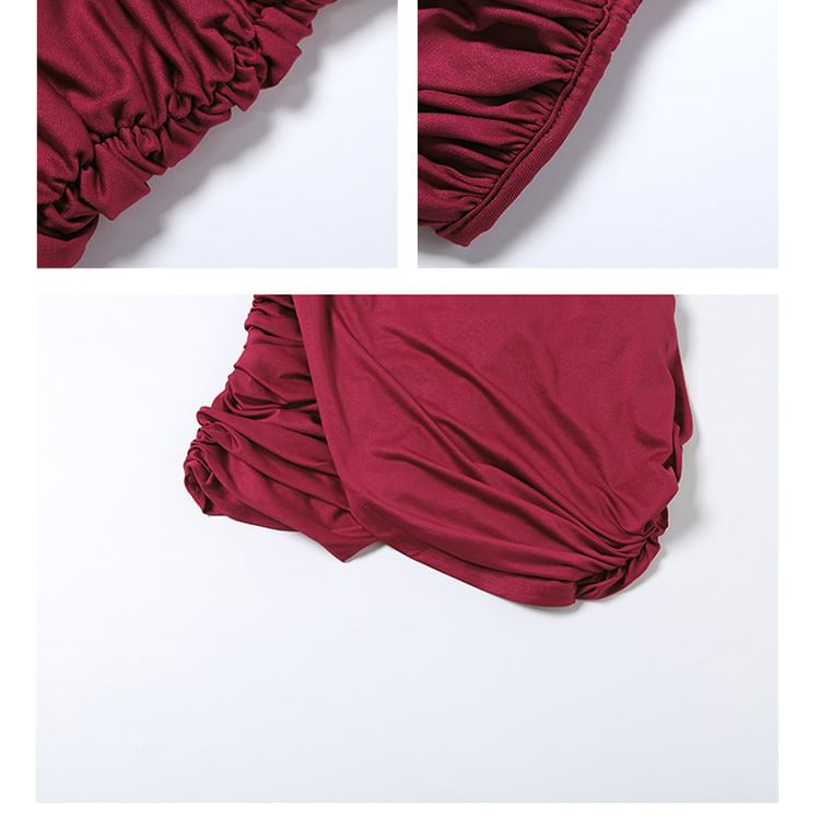 Spaghetti Strap V-Neck Plain Wrap Ruched Mini Bodycon Dress