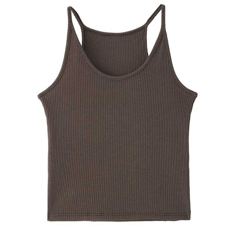 Basic Ribbed Scoop Neck Fitted Sleeveless Top