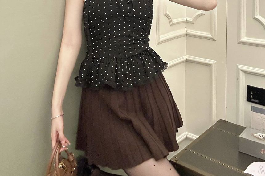 Polka Dot Camisole with Ruffled Hem and Scoop Neckline
