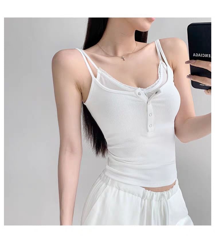 Mesh Insert Faux Layered Slim Camisole