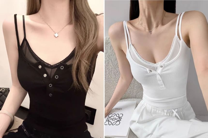 Mesh Insert Faux Layered Slim Camisole