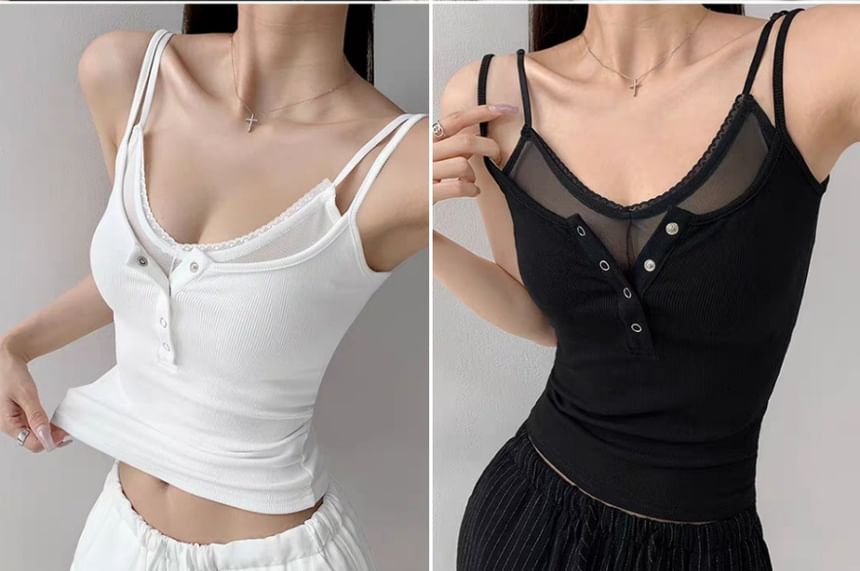 Mesh Insert Faux Layered Slim Camisole