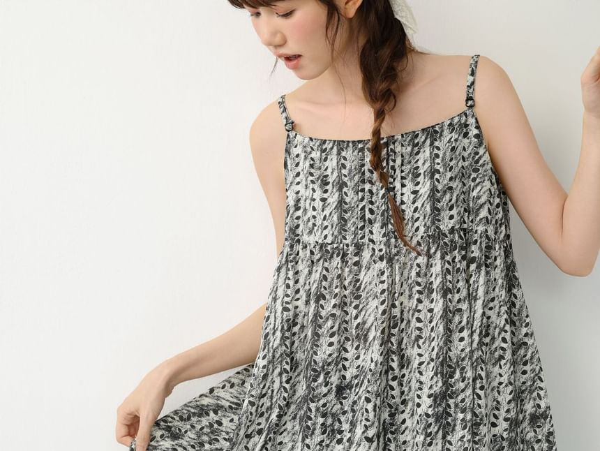 Spaghetti Strap Tie Dye Lace Panel Overall Dress
