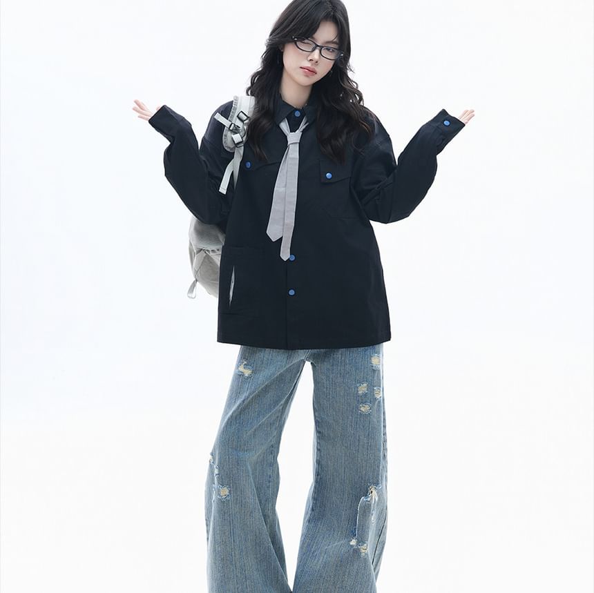 Oversized Collared Long-Sleeve Shirt