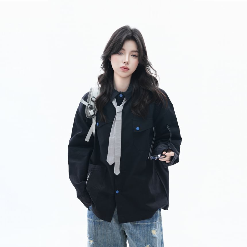 Oversized Collared Long-Sleeve Shirt