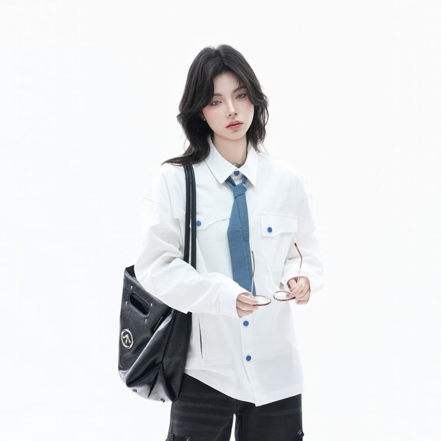 Oversized Collared Long-Sleeve Shirt