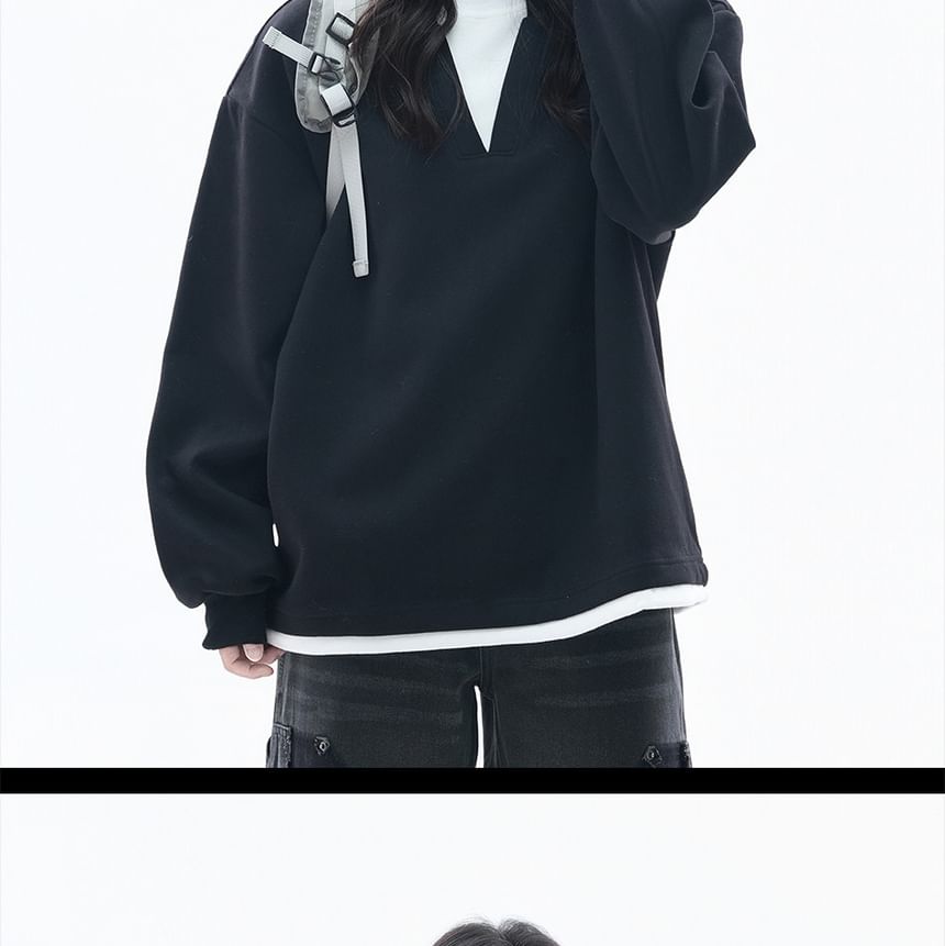 Relaxed Crewneck Sweatshirt with Faux Layered Hem