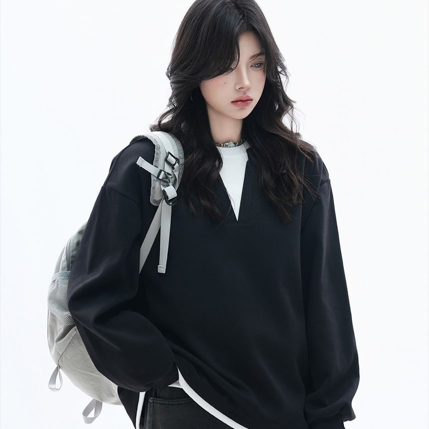 Relaxed Crewneck Sweatshirt with Faux Layered Hem