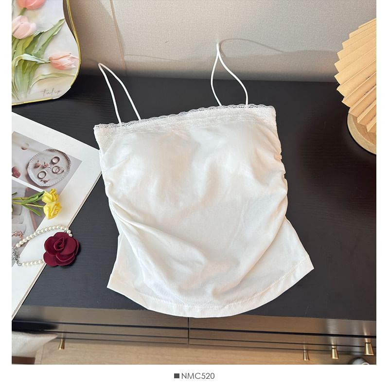 Lace Panel Ruched Camisole Top