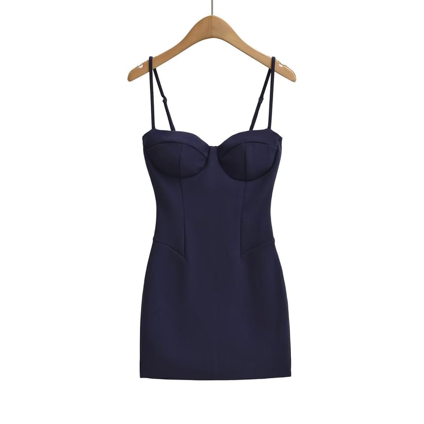 Spaghetti Strap Sweetheart Neck Plain Mini Bodycon Dress