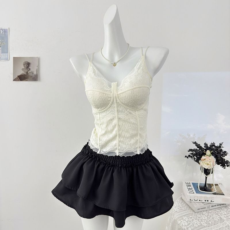 V-Neck Lace Padded Slim-Fit Camisole Top