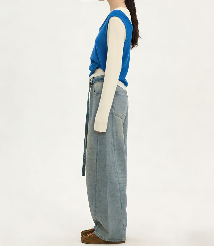 Two-Tone Knit Top with Mock Two-Piece Design