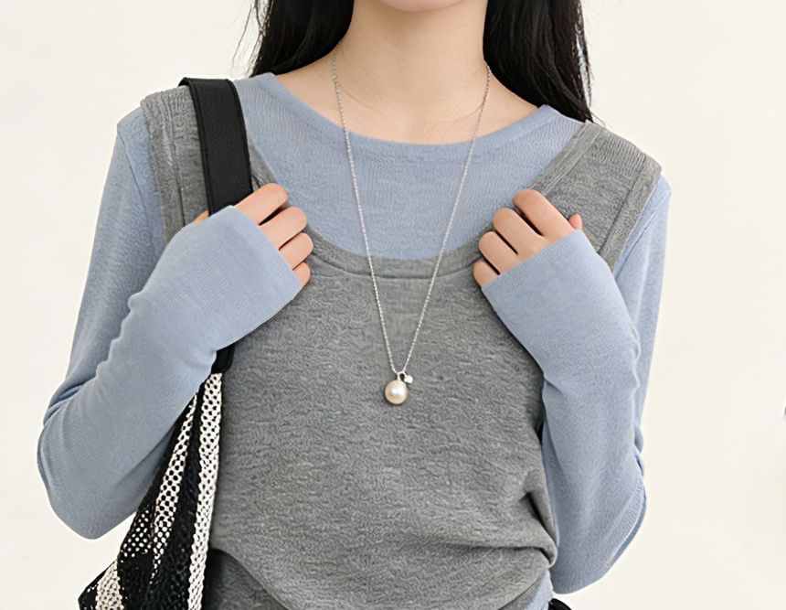 Two-Tone Knit Top with Mock Two-Piece Design