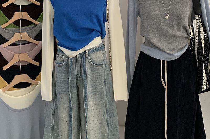 Two-Tone Knit Top with Mock Two-Piece Design