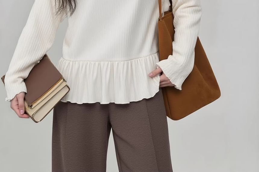 Ruffle Round Neck Top with Long Sleeves