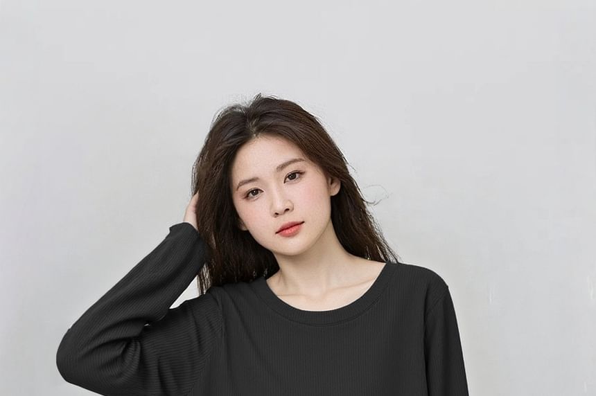 Ruffle Round Neck Top with Long Sleeves