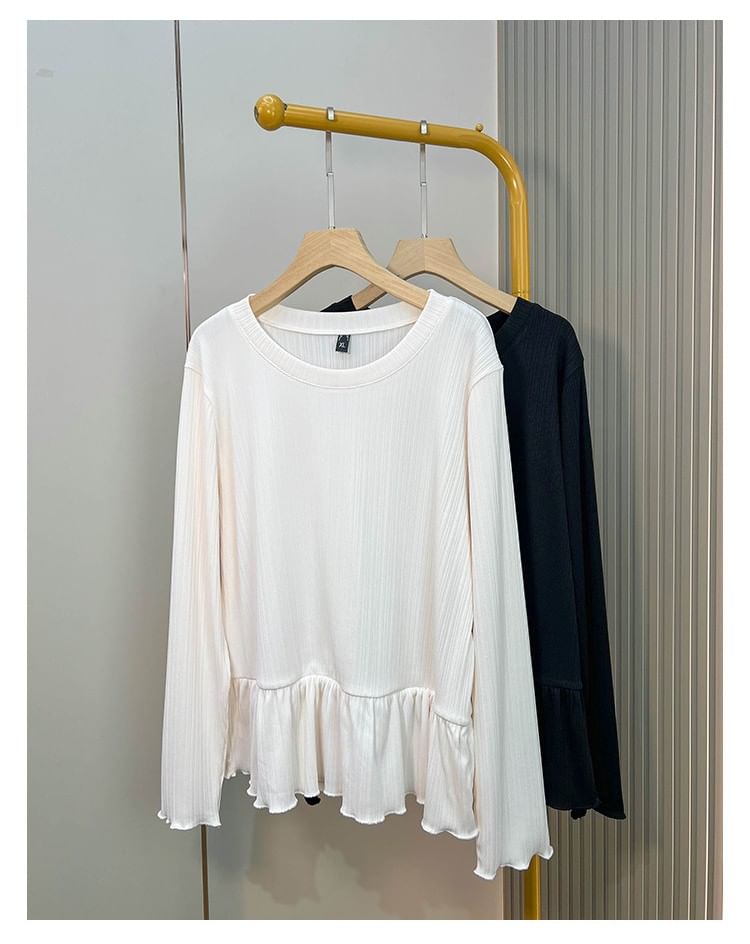 Ruffle Round Neck Top with Long Sleeves