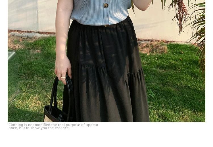 Square Neck Ribbed Top and Gathered A-Line Midi Skirt