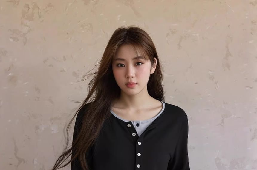 Mock Two-Piece Henley Tee with Long Sleeves