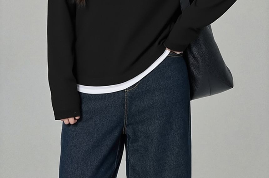 Mock Two-Piece Round Neck Tee with Long Sleeves