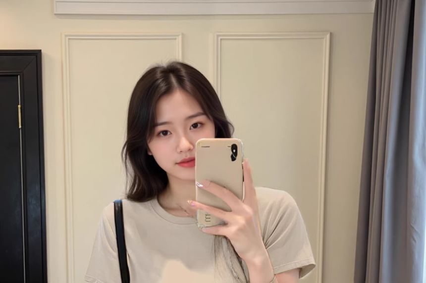 Ruched Round Neck Tee with Short Sleeves