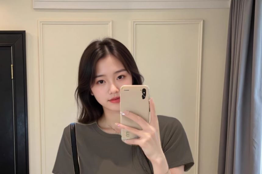 Ruched Round Neck Tee with Short Sleeves