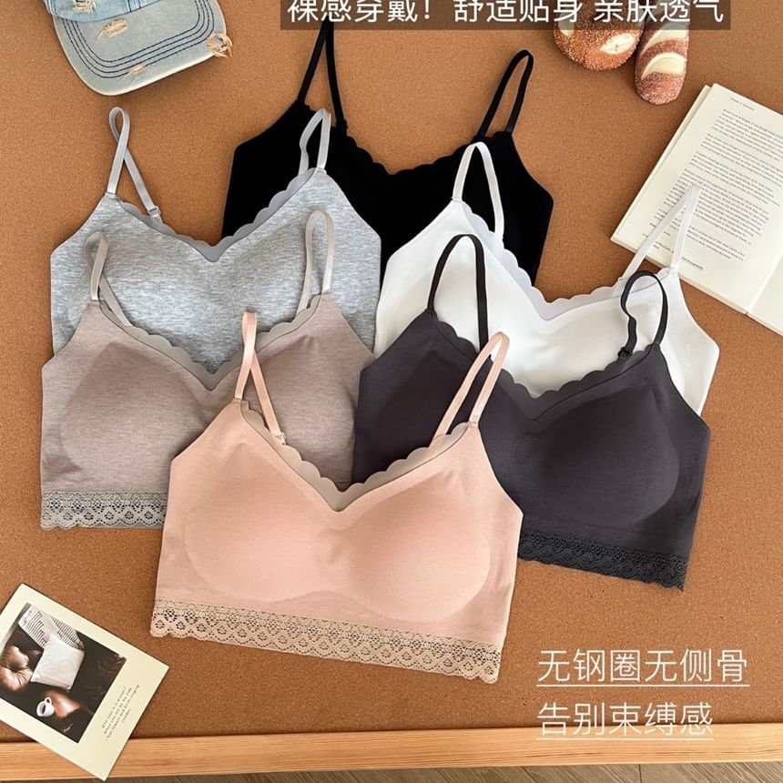 V-Neck Lace Trim Bra Top