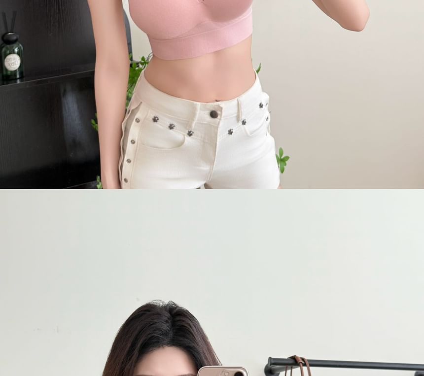 Halter Neck Lace Trim Bra Top