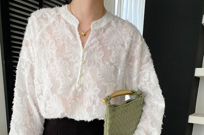 Long Sleeve Stand Collar Lace Overhead Shirt
