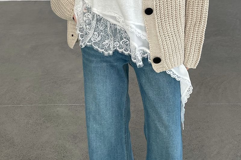 Sleeveless Lace Panel Asymmetrical Long Top
