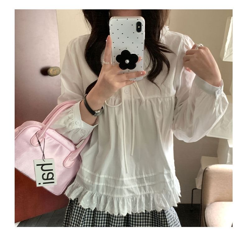 Elegant Lace Collar Long-Sleeve Blouse