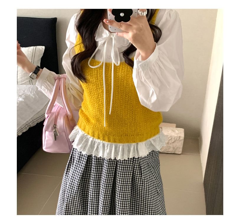 Elegant Lace Collar Long-Sleeve Blouse