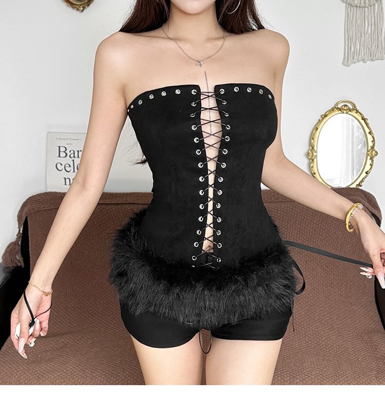 Lace-Up Crop Tube Top