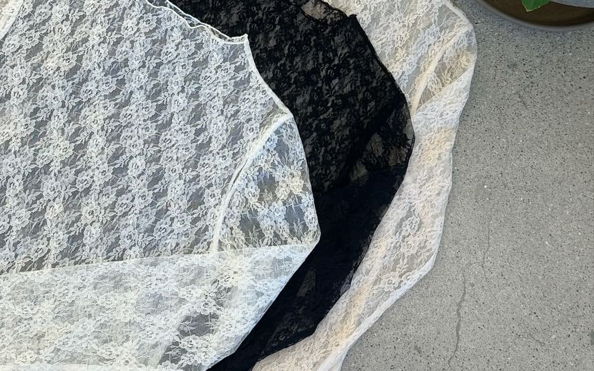 Long Sleeve Mock Neck Lace Top