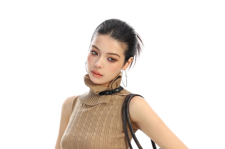 Cable Knit Buckle Detail Turtleneck Tank