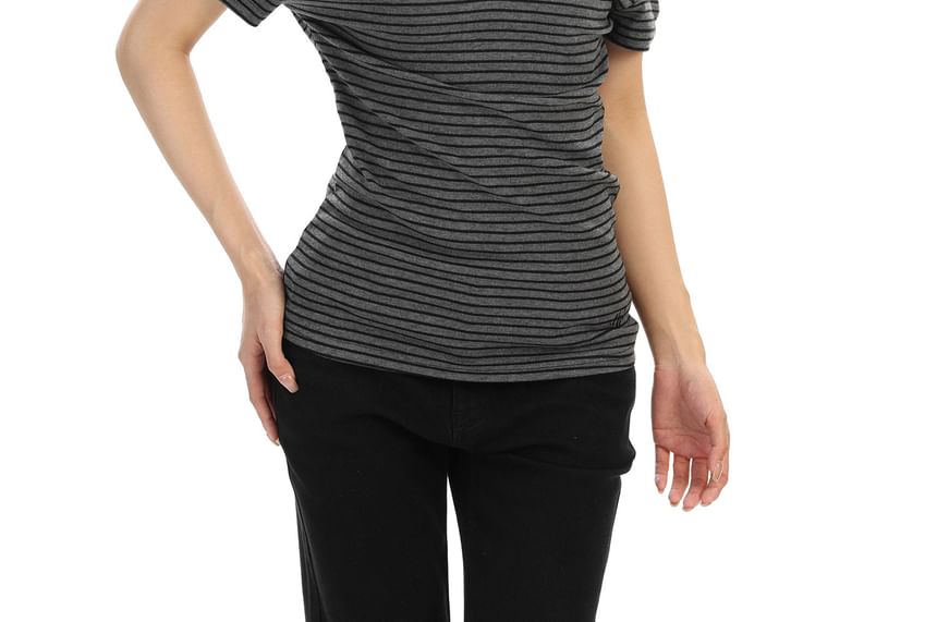 Cold Shoulder Striped Slim-Fit Short-Sleeve Tee