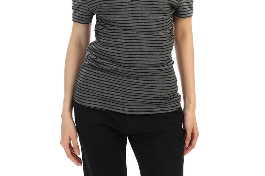 Cold Shoulder Striped Slim-Fit Short-Sleeve Tee