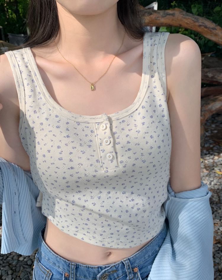 Buttoned Scoop Neck Tank Top