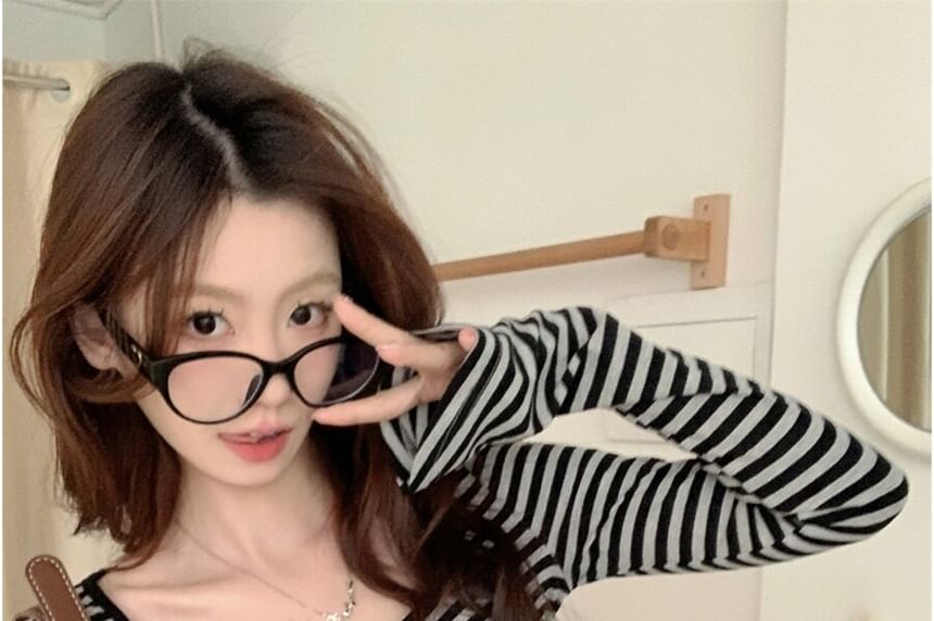 Square Neck Striped Long Sleeve Top