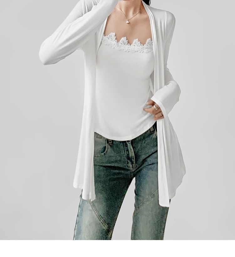 Scoop Neck Lace Trim Cami with Open Cardigan Set