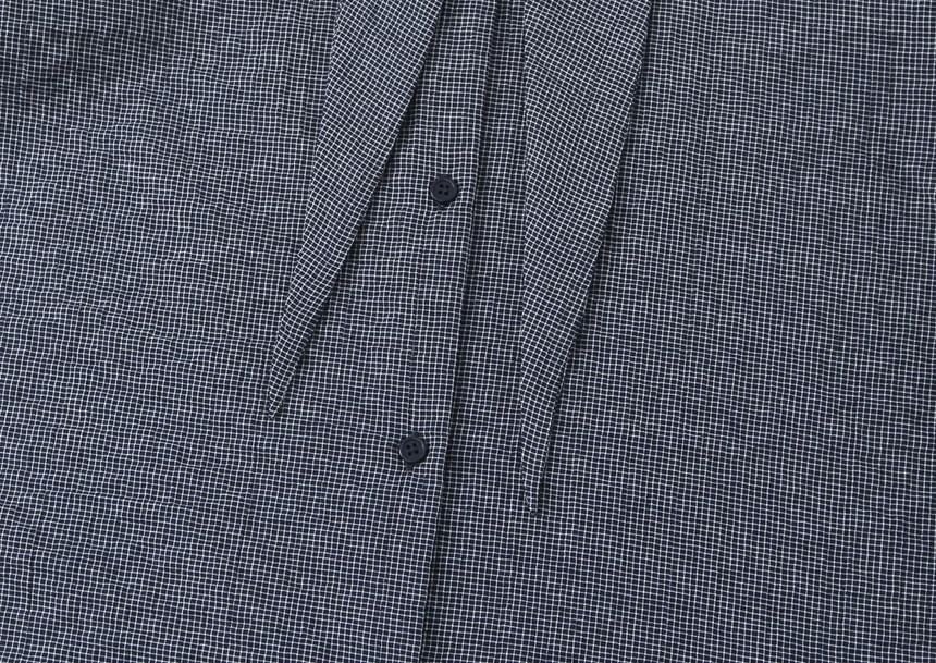 Long-Sleeve Plaid Shirt with Front Tie