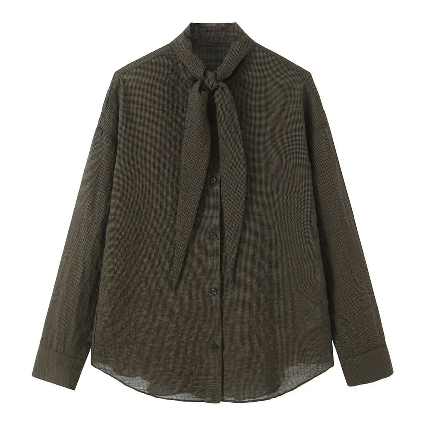 Tie Front Plaid Shirt Long Sleeve