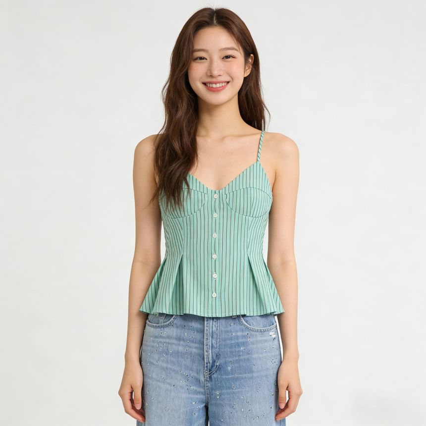 Pin-Striped V-Neck Sleeveless Blouse