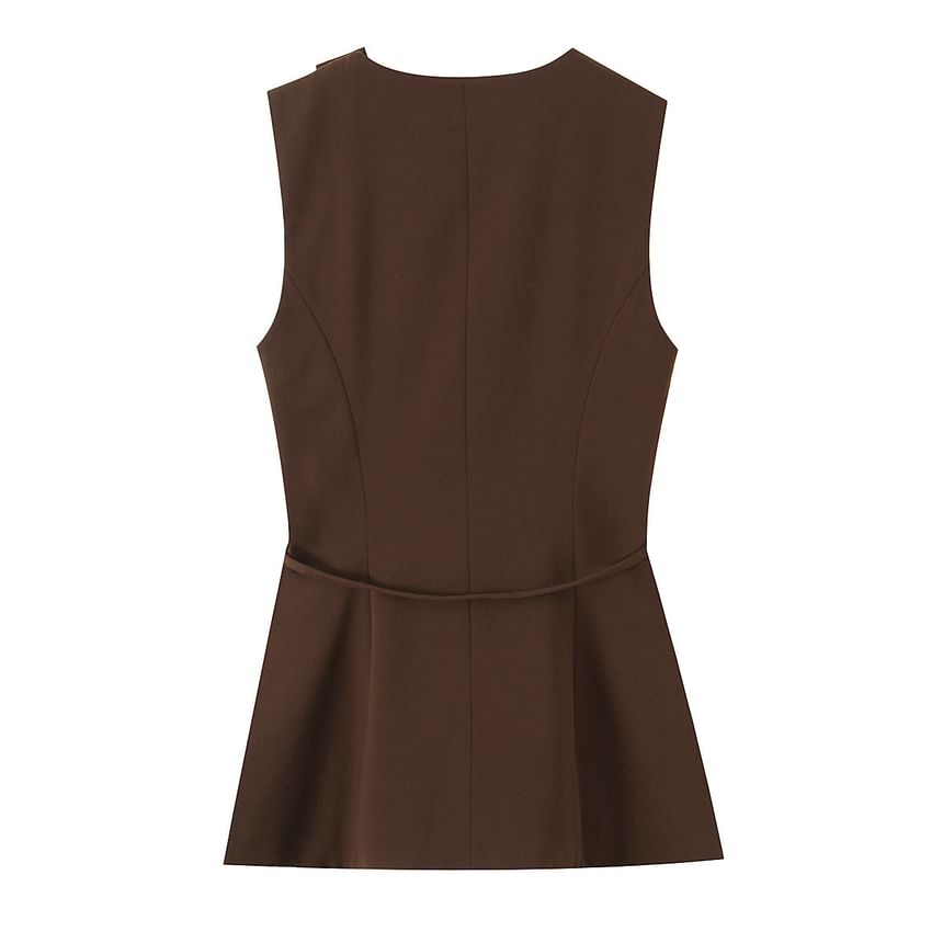 Asymmetric Sleeveless Blouse with Wide-Leg Trousers