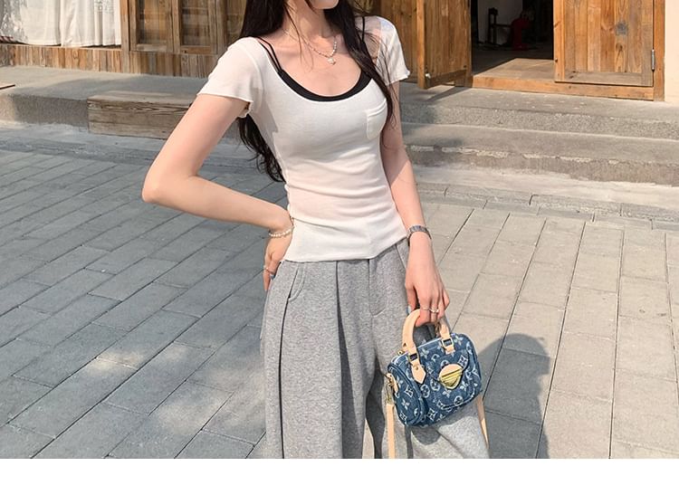 Scoop Neck Long Sleeve Basic Tee