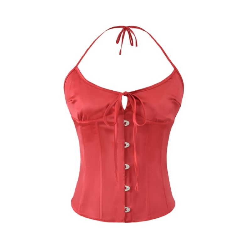 Halter Neck Tie-Front Backless Crop Corset