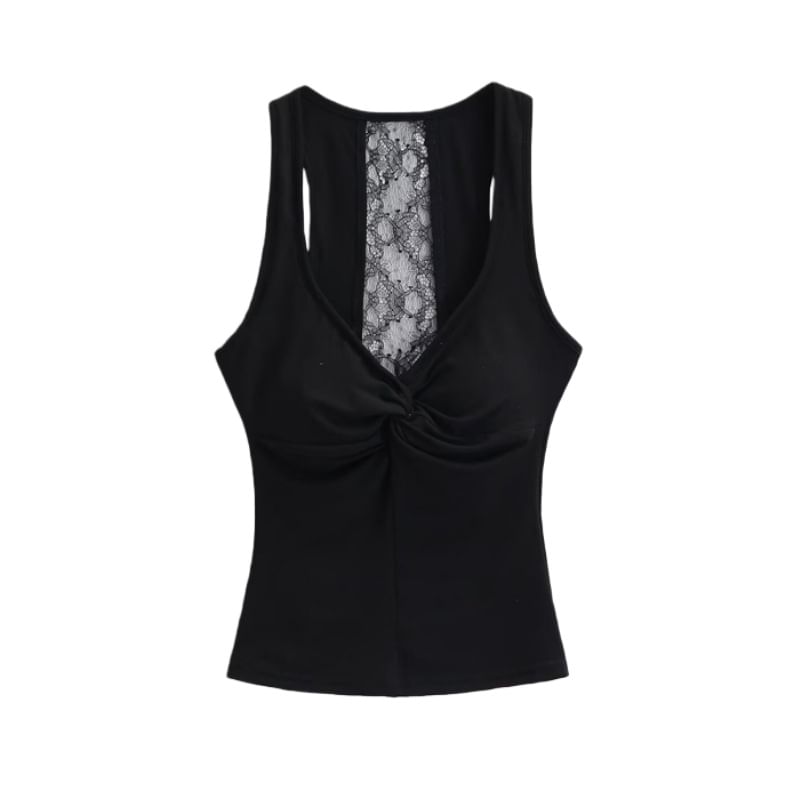 V-Neck Lace Padded Crop Tank Top Ruched