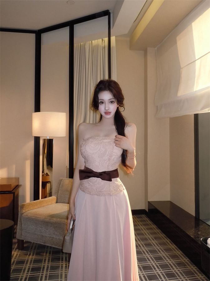 Two-Tone Halter Top with Maxi Skirt and Sash Set