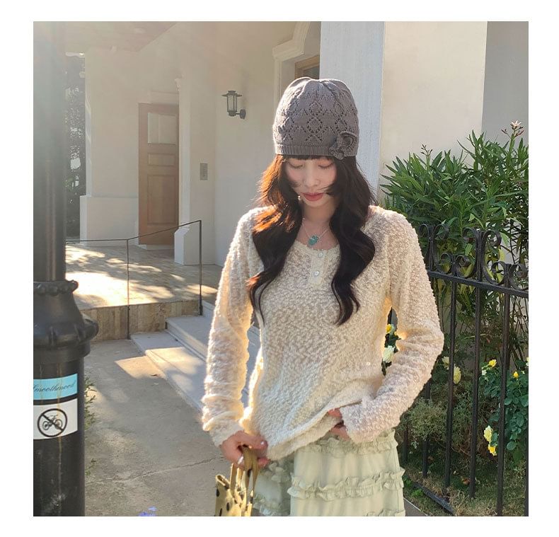 Translucent Long-Sleeve Crew Tee with Sheer Fabric