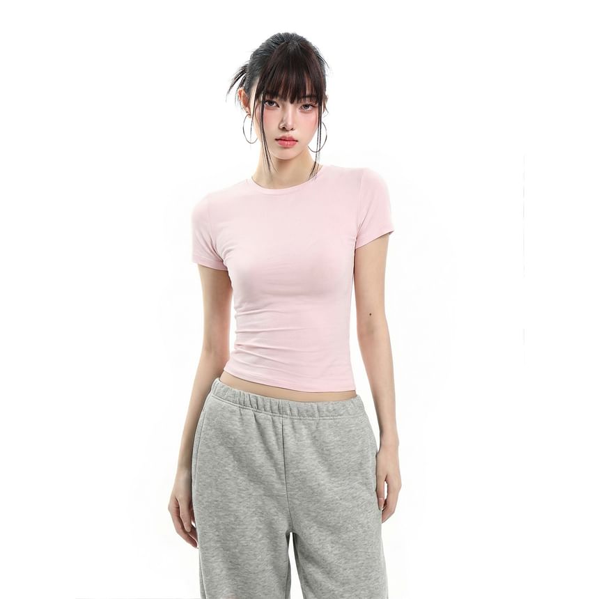 Crew Neck Basic Tee with Short Sleeves